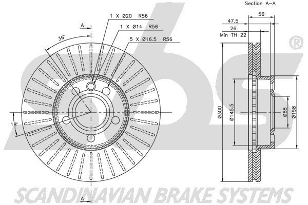 SBS 1815314772 Front brake disc ventilated 1815314772