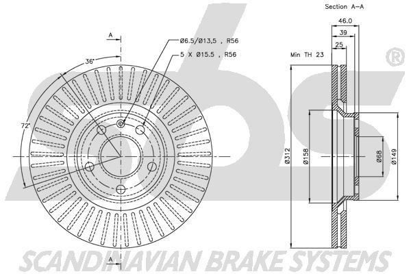 SBS 1815314773 Front brake disc ventilated 1815314773