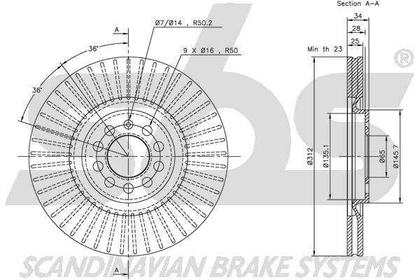 SBS 1815314774 Front brake disc ventilated 1815314774