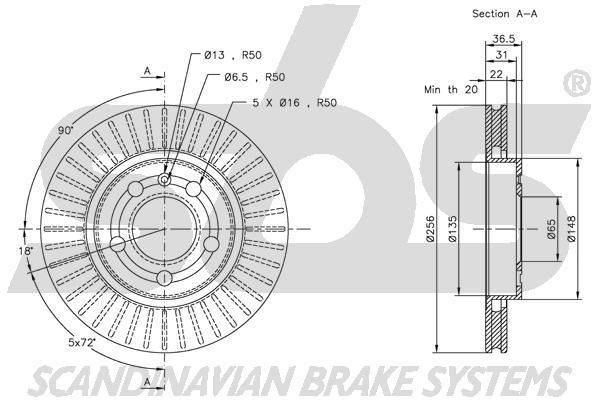 SBS 1815314775 Rear ventilated brake disc 1815314775