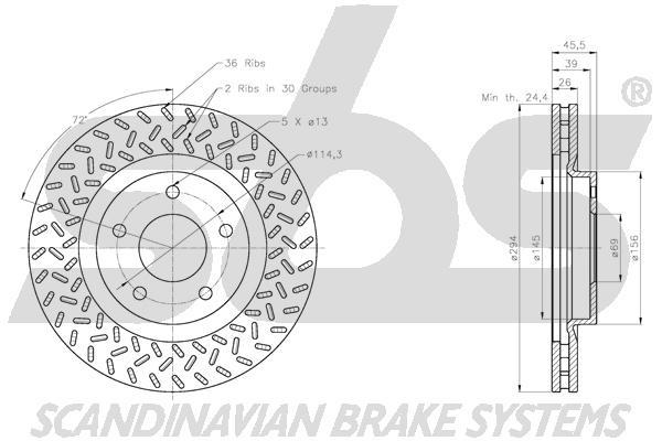 SBS 1815319329 Front brake disc ventilated 1815319329
