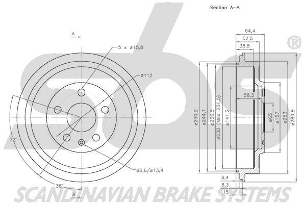 SBS 1825254733 Rear brake drum 1825254733