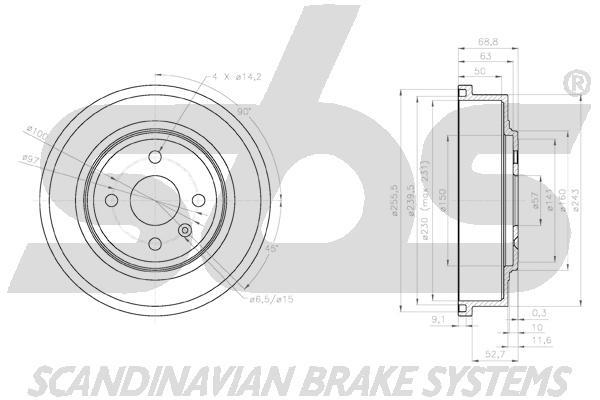 SBS 1825253626 Rear brake drum 1825253626