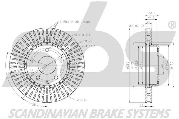 SBS 1815313281 Front brake disc ventilated 1815313281