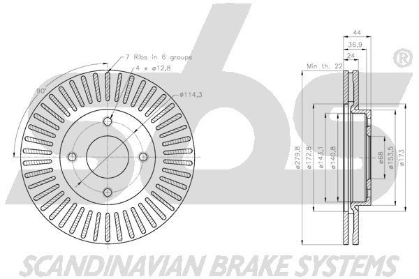 SBS 1815312283 Front brake disc ventilated 1815312283