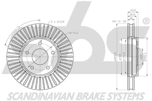 SBS 1815312285 Front brake disc ventilated 1815312285