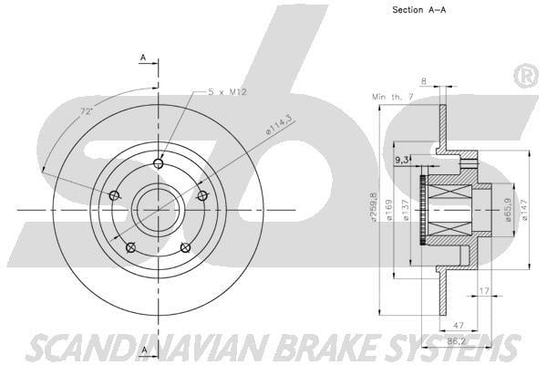 SBS 1815313993 Rear brake disc, non-ventilated 1815313993