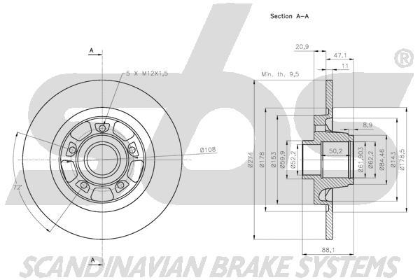 SBS 1815313975 Rear brake disc, non-ventilated 1815313975