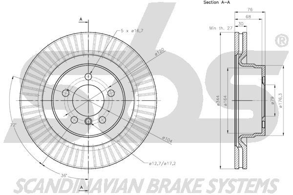 SBS 1815314045 Front brake disc ventilated 1815314045