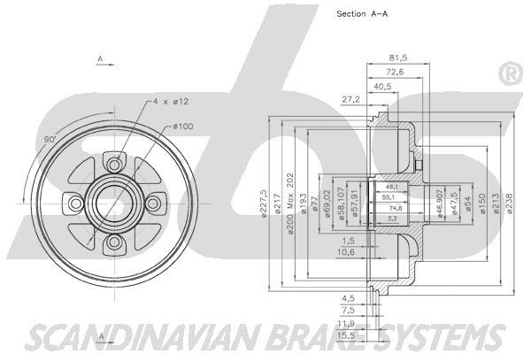 SBS 1825255216 Rear brake drum 1825255216