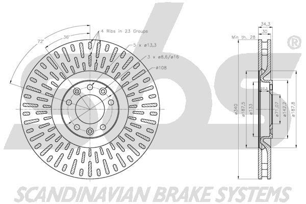 SBS 1815313751 Front brake disc ventilated 1815313751
