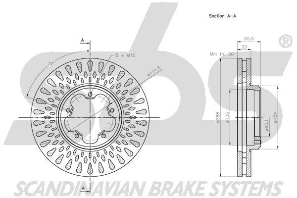 SBS 1815312589 Front brake disc ventilated 1815312589