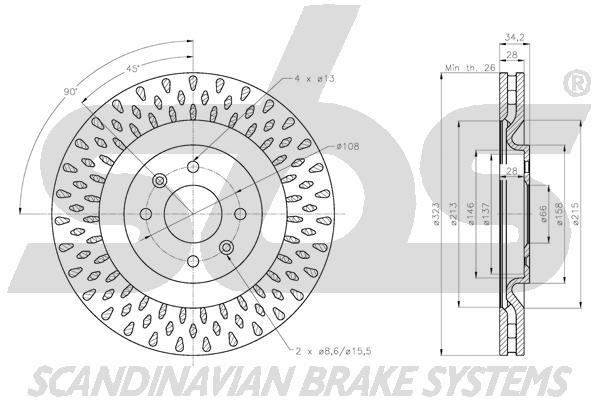 SBS 1815311955 Front brake disc ventilated 1815311955