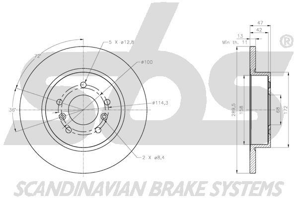 SBS 1815312291 Rear brake disc, non-ventilated 1815312291