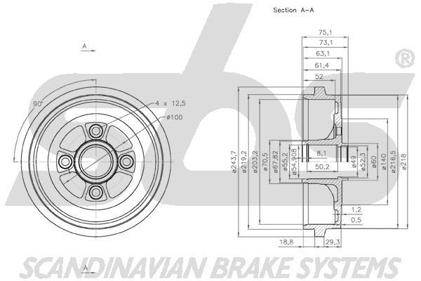 SBS 1825252224 Rear brake drum 1825252224