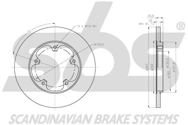SBS 1815312595 Rear brake disc, non-ventilated 1815312595