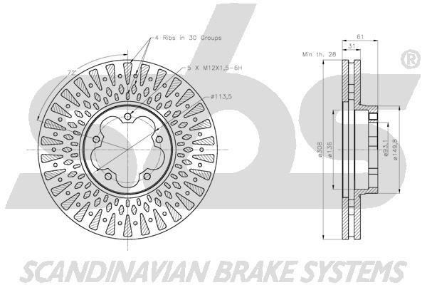SBS 1815312594 Front brake disc ventilated 1815312594