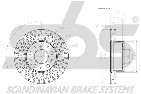 SBS 1815311958 Front brake disc ventilated 1815311958