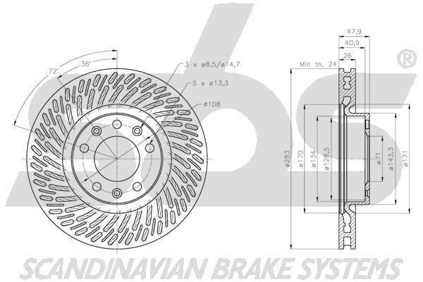 SBS 1815313747 Front brake disc ventilated 1815313747