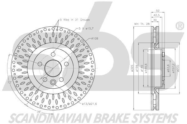 SBS 1815314053 Front brake disc ventilated 1815314053