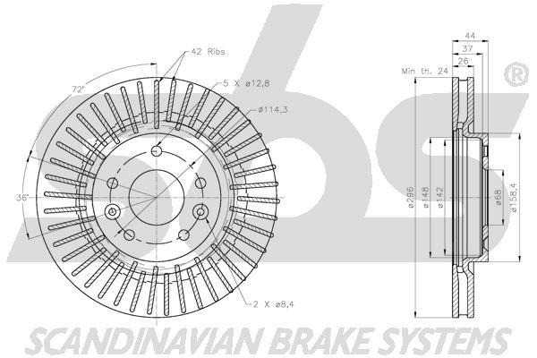 SBS 1815312290 Front brake disc ventilated 1815312290