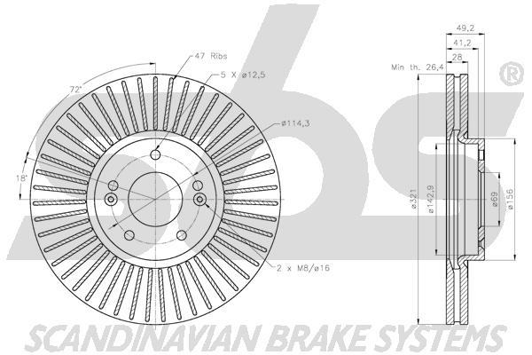 SBS 1815313450 Front brake disc ventilated 1815313450