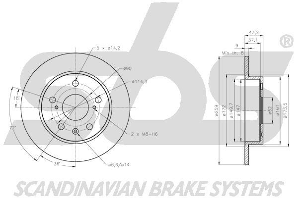 SBS 1815315232 Unventilated front brake disc 1815315232
