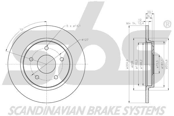 SBS 1815319334 Rear brake disc, non-ventilated 1815319334