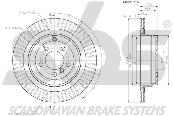 SBS 1815314043 Rear ventilated brake disc 1815314043