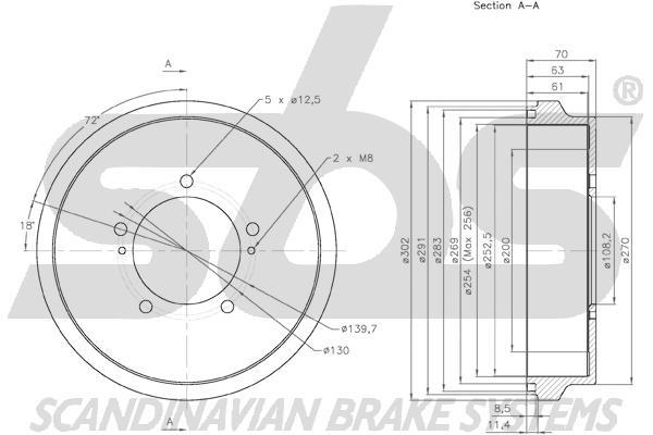 SBS 1825255215 Rear brake drum 1825255215