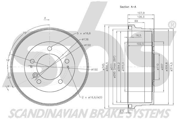 SBS 1825254535 Rear brake drum 1825254535