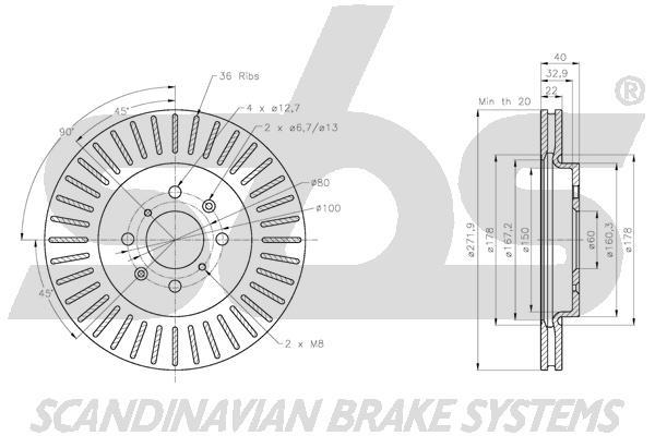 SBS 1815315236 Front brake disc ventilated 1815315236