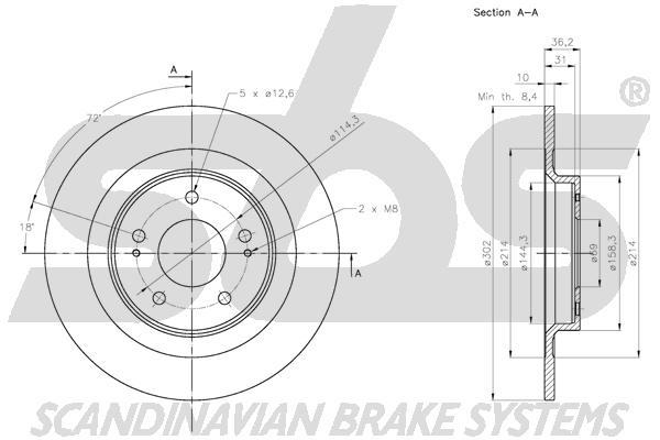 SBS 1815313085 Rear brake disc, non-ventilated 1815313085