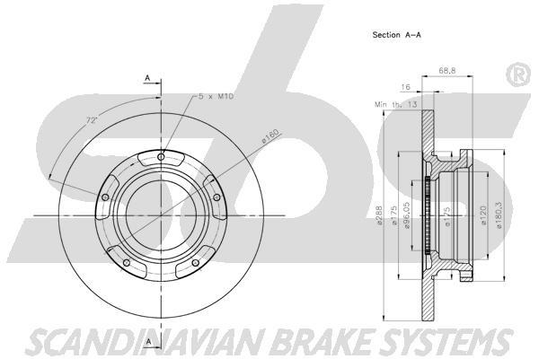 SBS 1815312590 Rear brake disc, non-ventilated 1815312590