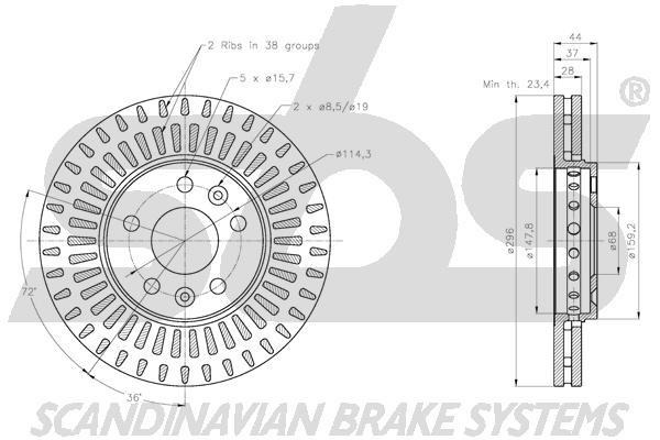 SBS 1815313678 Front brake disc ventilated 1815313678