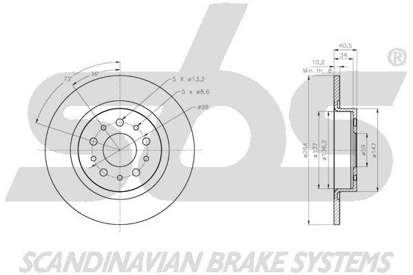 SBS 1815312369 Rear brake disc, non-ventilated 1815312369