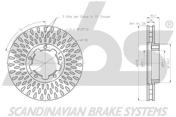 SBS 1815312286 Front brake disc ventilated 1815312286
