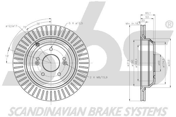 SBS 1815313454 Rear ventilated brake disc 1815313454