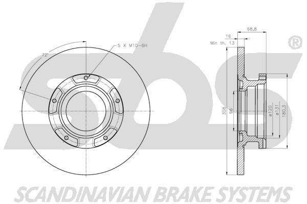 SBS 1815312597 Rear brake disc, non-ventilated 1815312597