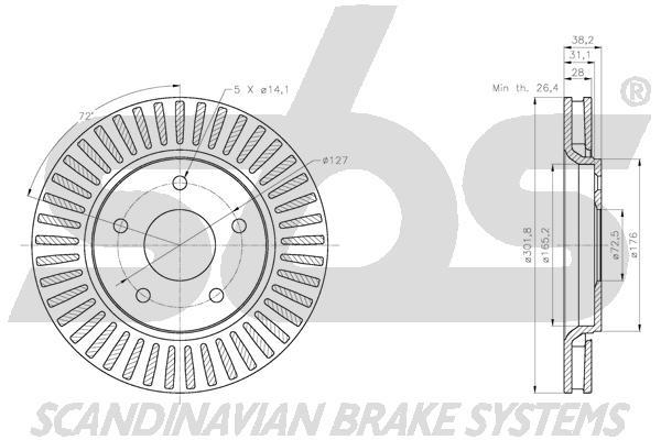 SBS 1815319333 Front brake disc ventilated 1815319333