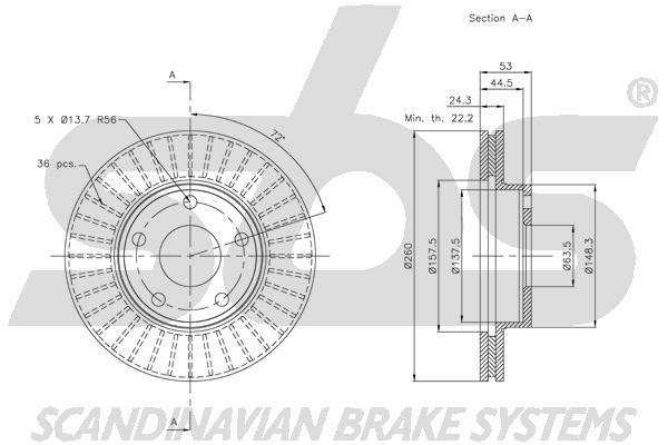 SBS 1815202521 Front brake disc ventilated 1815202521