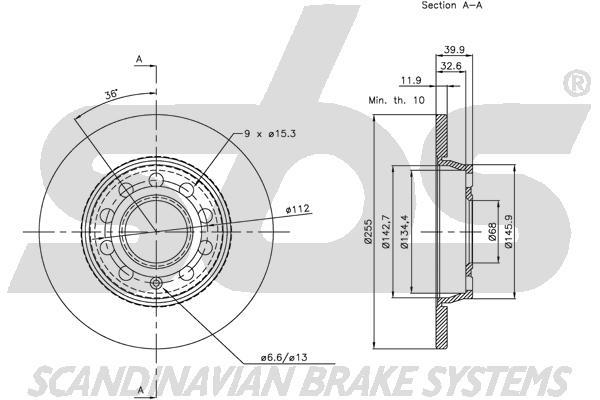 SBS 1815314782 Rear brake disc, non-ventilated 1815314782