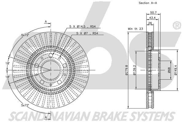 SBS 1815314832 Front brake disc ventilated 1815314832