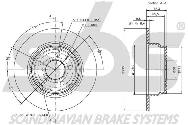 SBS 1815314833 Rear brake disc, non-ventilated 1815314833