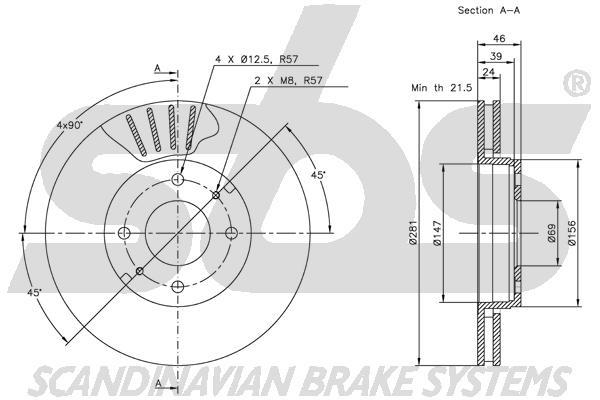 SBS 1815314839 Front brake disc ventilated 1815314839
