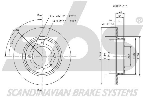 SBS 1815314840 Rear brake disc, non-ventilated 1815314840