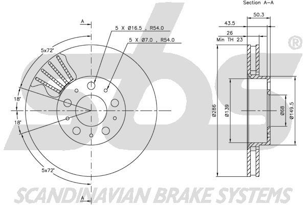 SBS 1815314841 Front brake disc ventilated 1815314841