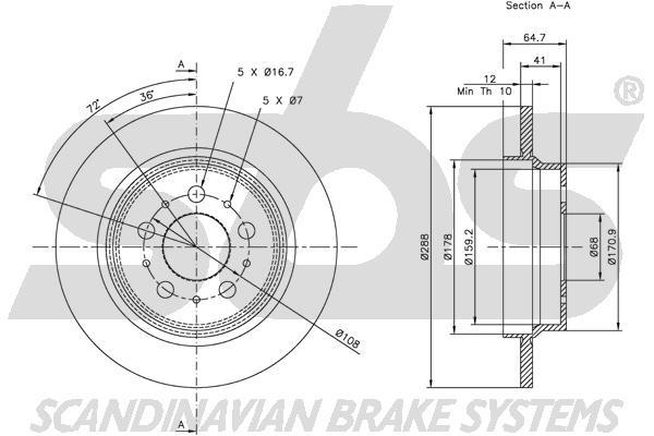 SBS 1815314843 Rear brake disc, non-ventilated 1815314843