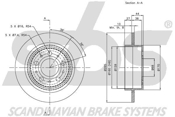 SBS 1815314844 Rear brake disc, non-ventilated 1815314844