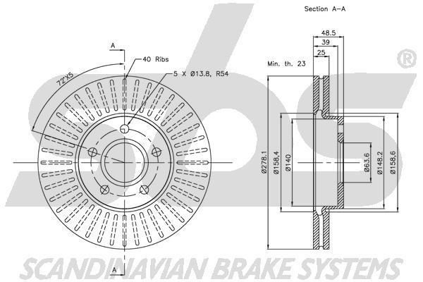 SBS 1815314848 Front brake disc ventilated 1815314848